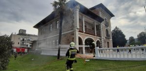 Los bomberos remataron la extinción de las llamas en la palmera