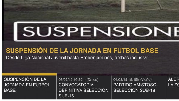 Suspendida la competición de fútbol base este fin de semana